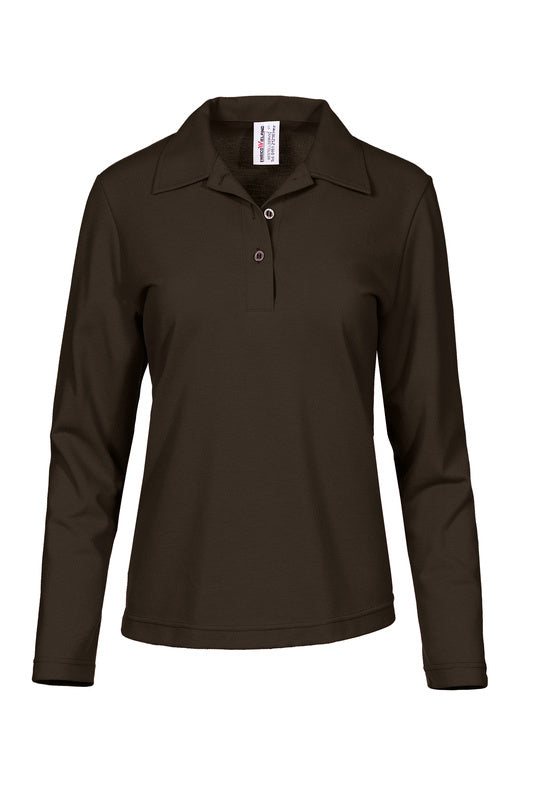 Damen Poloshirt Paula mit langen Armen in Braun