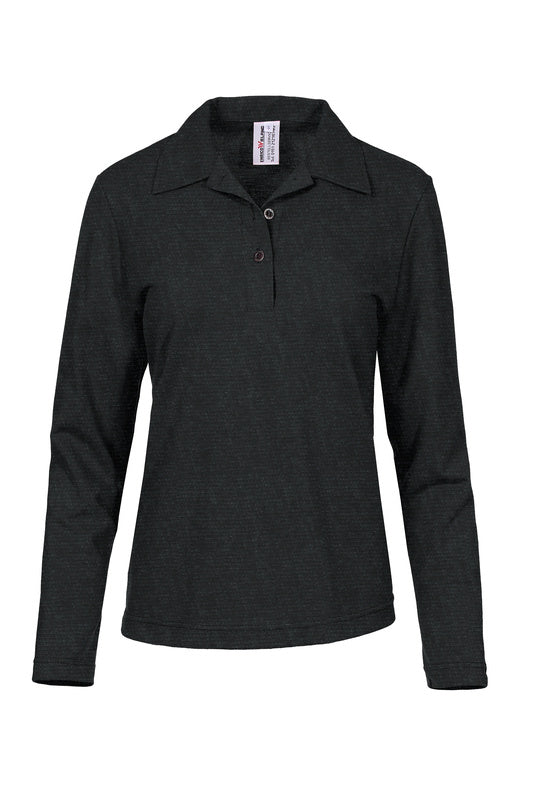 Damen Poloshirt Paula mit langen Armen in Dunkelgrau meliert