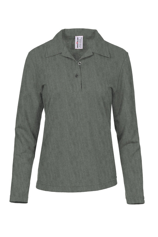 Damen Poloshirt Paula mit langen Armen in Grau meliert