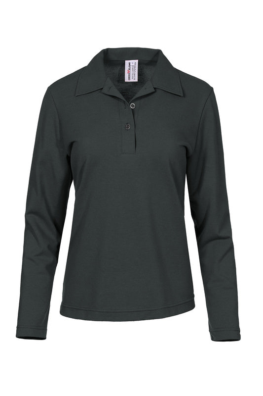 Damen Poloshirt Paula mit langen Armen in Dunkelgrau