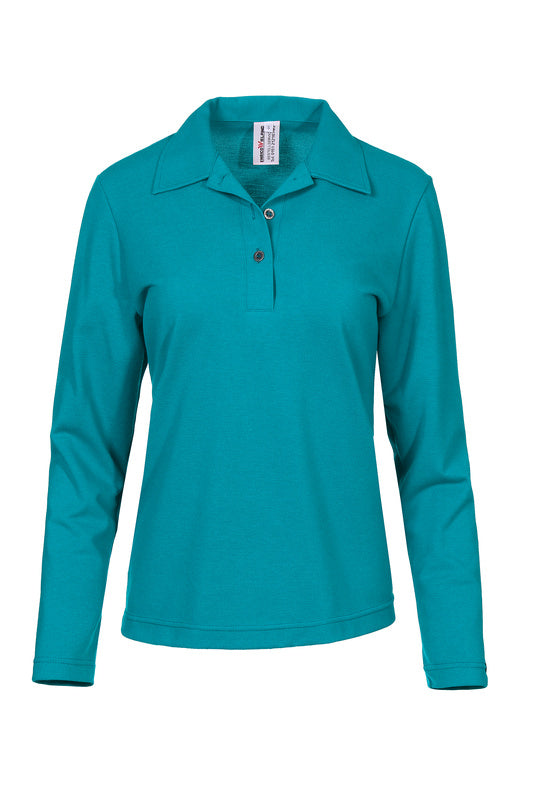 Damen Poloshirt Paula mit langen Armen in Blau