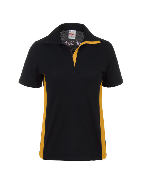 Damen Poloshirt Phyllis_Black Edition in Schwarz mit Gelb