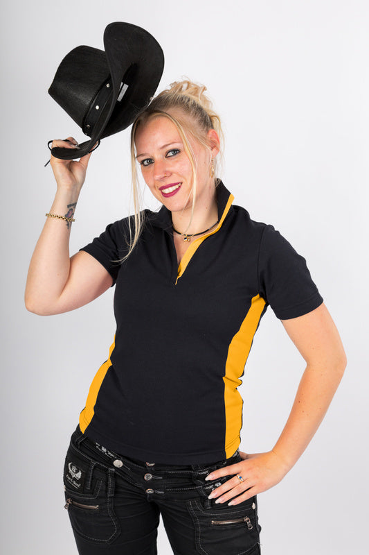 Damen Poloshirt Phyllis_Black Edition in Schwarz mit Gelb