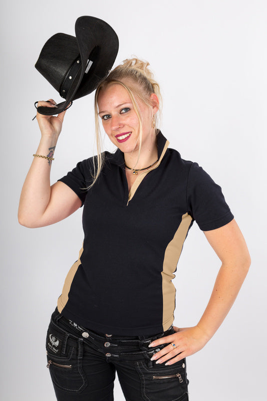 Damen Poloshirt Phyllis_Black Edition in Schwarz mit Beige