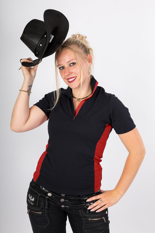 Damen Poloshirt Phyllis_Black Edition in Schwarz mit Rot