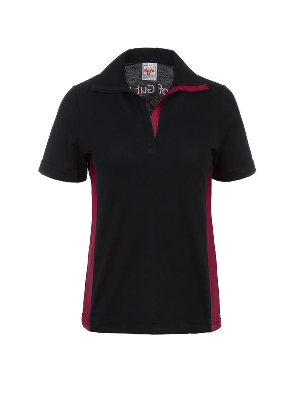 Damen Poloshirt Phyllis_Black Edition in Schwarz mit Weinrot