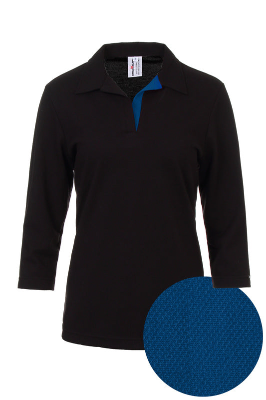 Damen Poloshirt Pina_Black Edition mit 3/4 Armen und V-Leiste in Blau