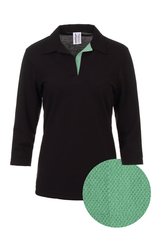 Damen Poloshirt Pina_Black Edition mit 3/4 Armen und V-Leiste in Mintgrün