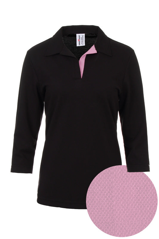 Damen Poloshirt Pina_Black Edition mit 3/4 Armen und V-Leiste in Rosa