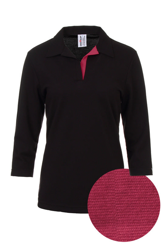 Damen Poloshirt Pina_Black Edition mit 3/4 Armen und V-Leiste in Pink