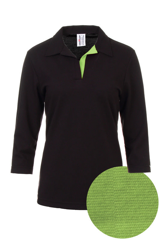 Damen Poloshirt Pina_Black Edition mit 3/4 Armen und V-Leiste in Grün