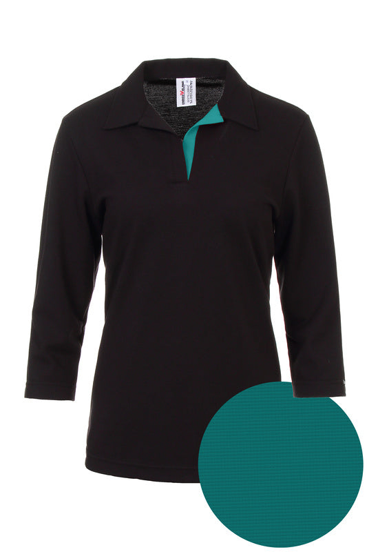 Damen Poloshirt Pina_Black Edition mit 3/4 Armen und V-Leiste in Blau