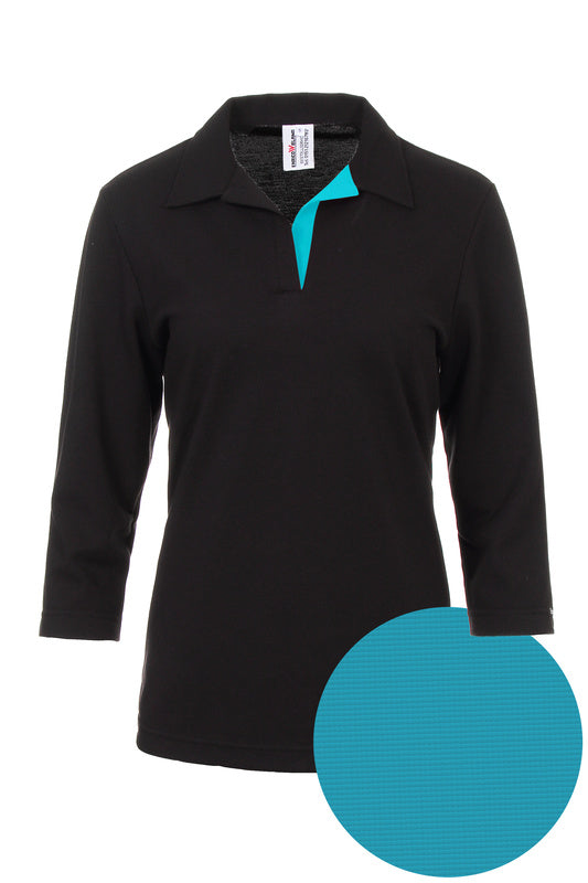 Damen Poloshirt Pina_Black Edition mit 3/4 Armen und V-Leiste in Blau