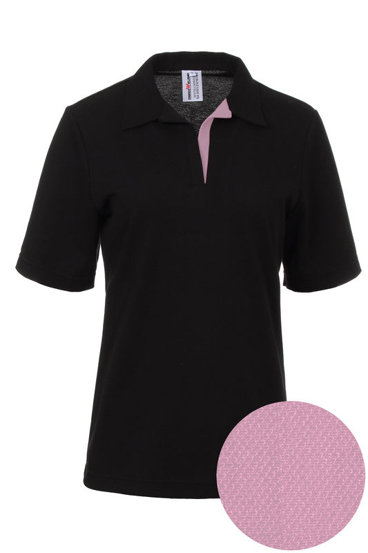 Damen Poloshirt Pina_Black Edition mit kurzen Armen und V-Leiste in Rosa