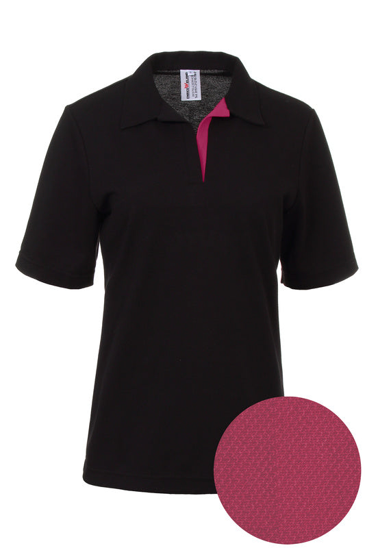 Damen Poloshirt Pina_Black Edition mit kurzen Armen und V-Leiste in Pink