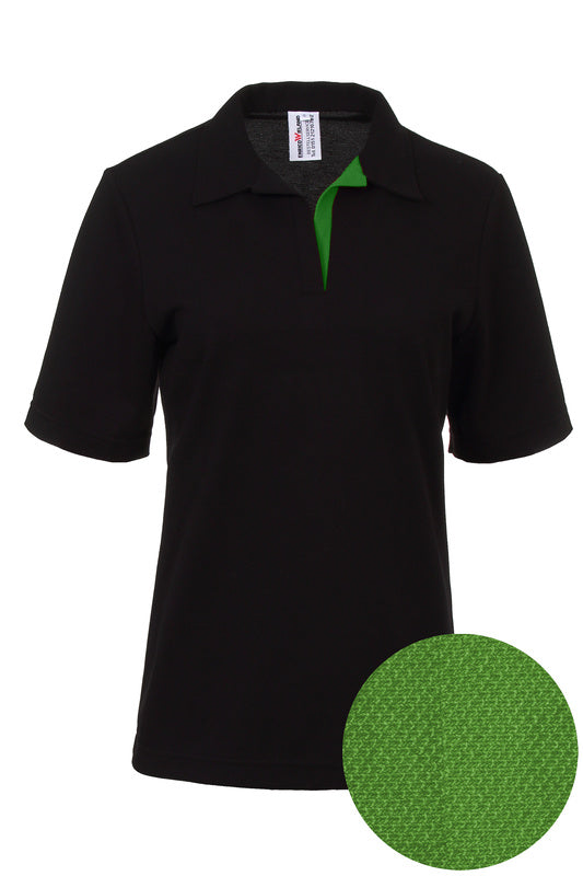 Damen Poloshirt Pina_Black Edition mit kurzen Armen und V-Leiste in Grün