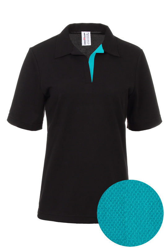 Damen Poloshirt Pina_Black Edition mit kurzen Armen und V-Leiste in Blau