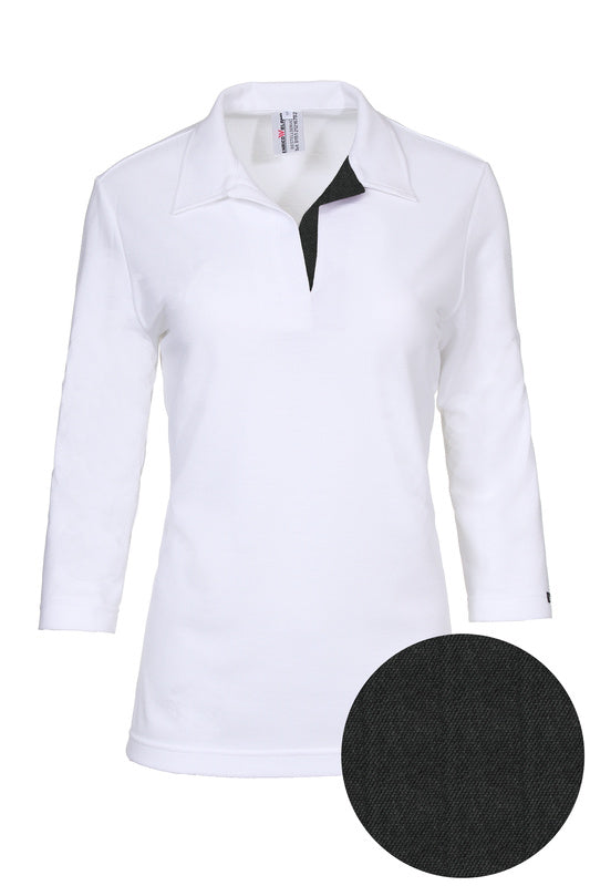 Damen Poloshirt Pina_White Edition 3/4 Arm, Weiß mit Grau meliert