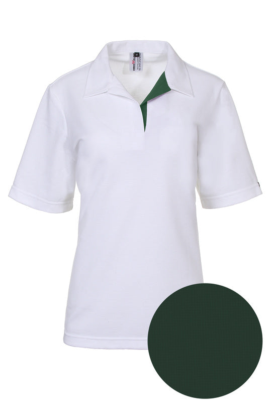 Weißes Damen Poloshirt Pina_White Edition in Kurzarm mit V-Ausschnitt in Grün