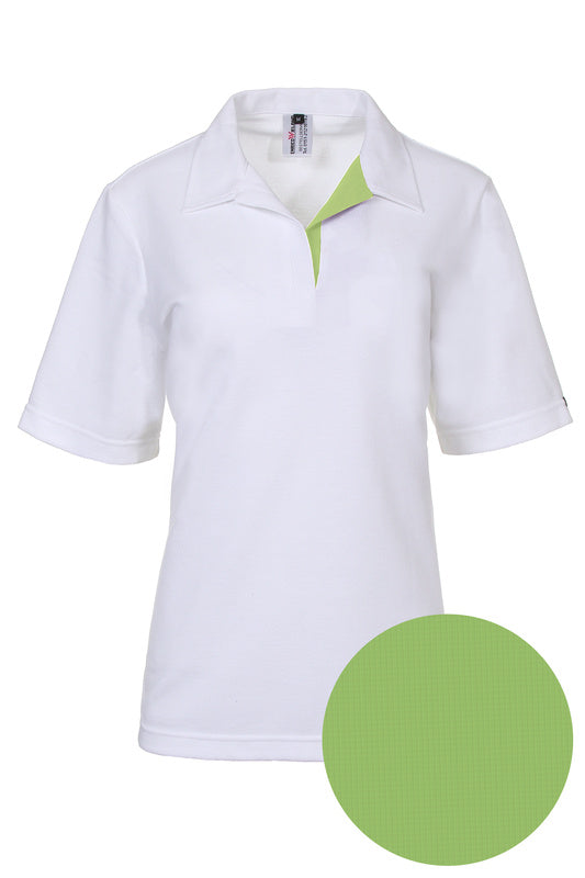 Weißes Damen Poloshirt Pina_White Edition in Kurzarm mit V-Ausschnitt in Grün