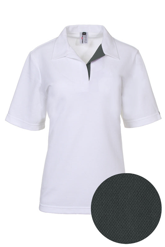 Weißes Damen Poloshirt Pina_White Edition in Kurzarm mit V-Ausschnitt in Dunkelgrau