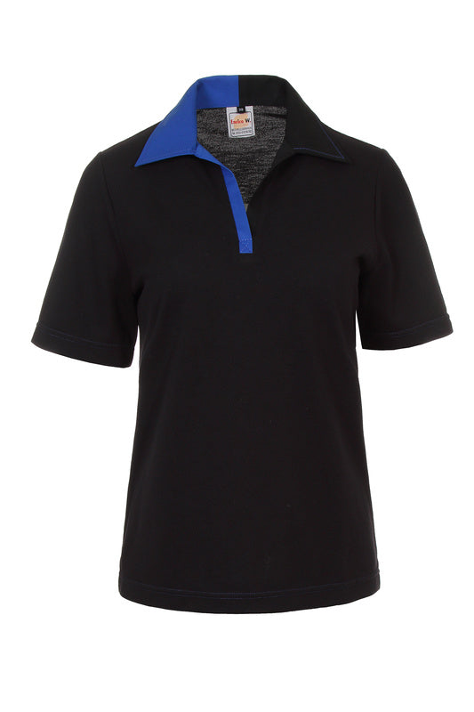 Damen Poloshirt Poloina_Black Edition Kurzarm, Schwarz mit Blau