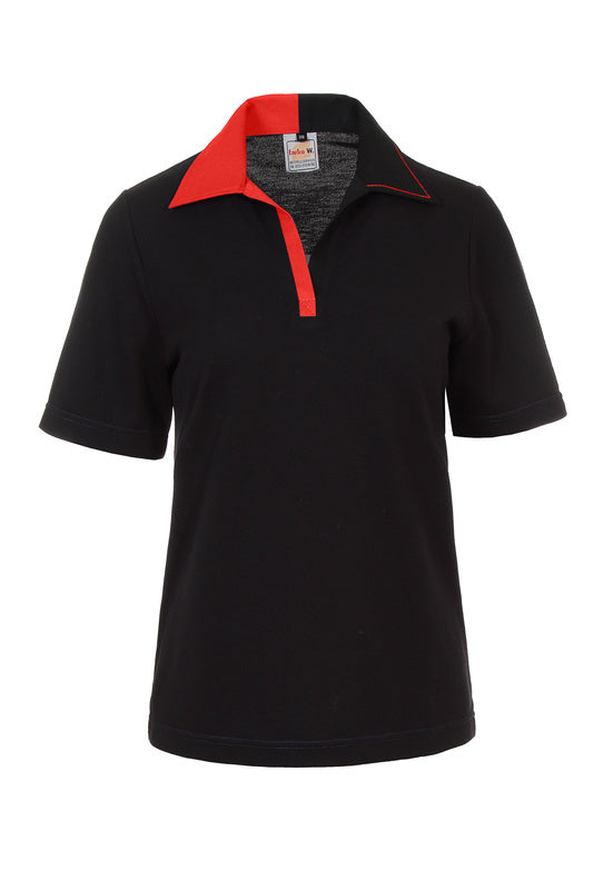 Damen Poloshirt Poloina_Black Edition Kurzarm, Schwarz mit Rot