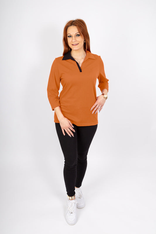 Damen Poloshirt Polonka in 3/4 Arm und V-Leiste