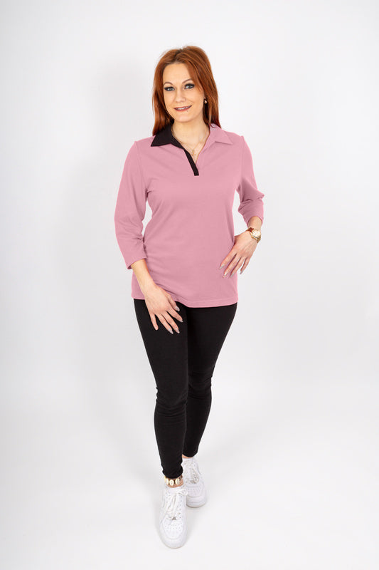 Damen Poloshirt Polonka in 3/4 Arm und V-Leiste