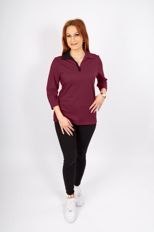 Damen Poloshirt Polonka in 3/4 Arm und V-Leiste
