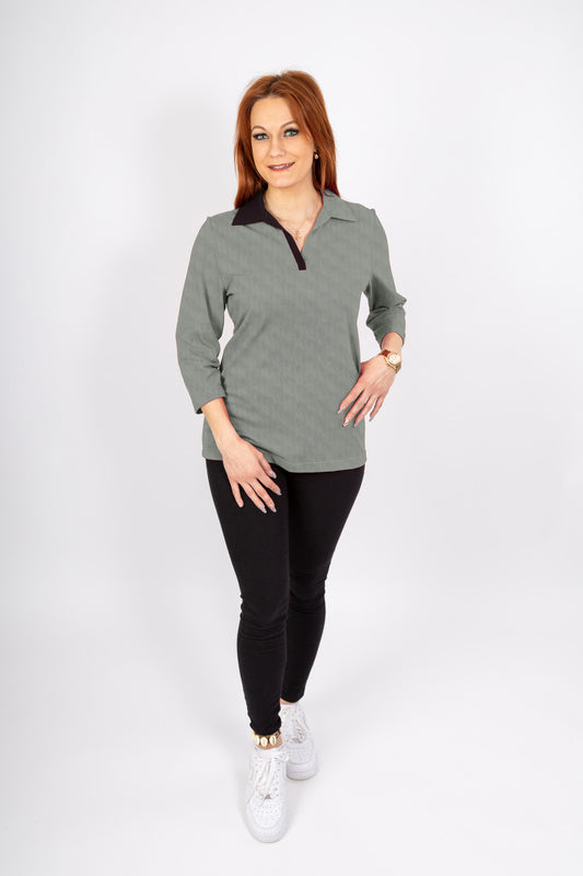 Damen Poloshirt Polonka in 3/4 Arm und V-Leiste