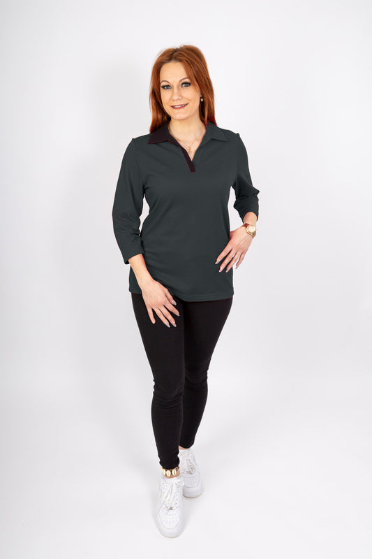 Damen Poloshirt Polonka in 3/4 Arm und V-Leiste