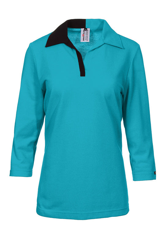 Damen Poloshirt Polonka in 3/4 Arm und V-Leiste