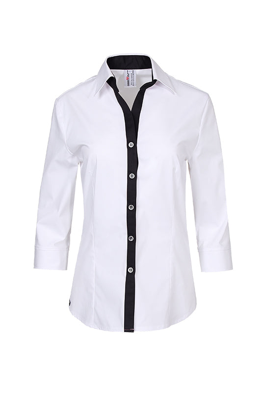 Performance Damenbluse Raja_White Edition mit schickem Frontbesatz in Schwarz