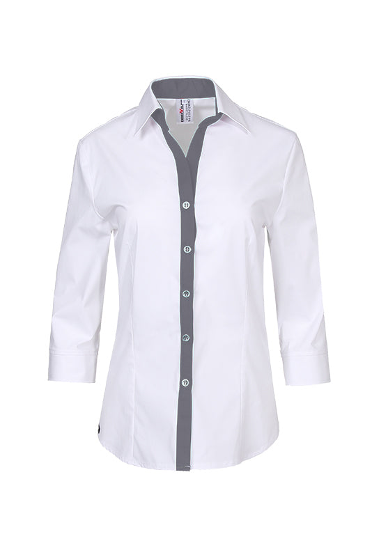 Performance Damenbluse Raja_White Edition mit schickem Frontbesatz in Grau