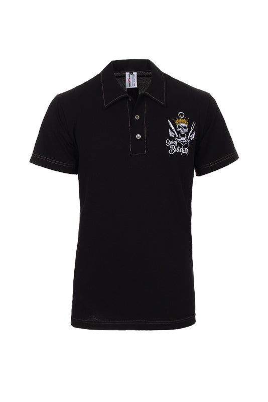 Poloshirt Ralph_Spicy Butcher Edition in Schwarz mit Stickerei