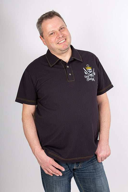 Poloshirt Ralph_Spicy Butcher Edition in Schwarz mit Stickerei
