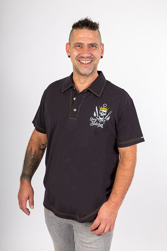 Poloshirt Ralph_Spicy Butcher Edition in Schwarz mit Stickerei