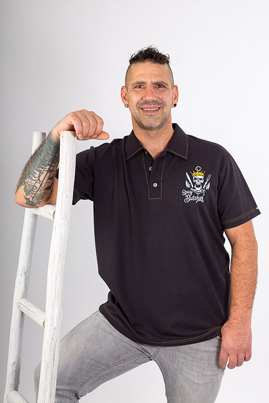 Poloshirt Ralph_Spicy Butcher Edition in Schwarz mit Stickerei