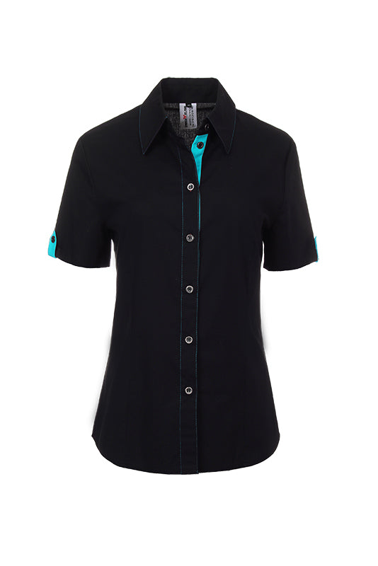Damenbluse Rica_Black Edition in Schwarz mit Blau