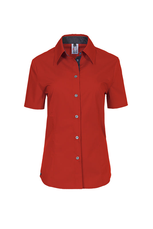 Damenbluse Rieke_Jeans Edition mit Jeansbesätzen in Rot