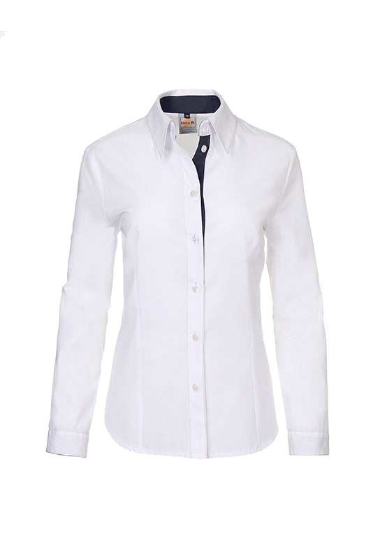 Damenbluse Rieke_White Edition in Weiß mit Dunkelblau