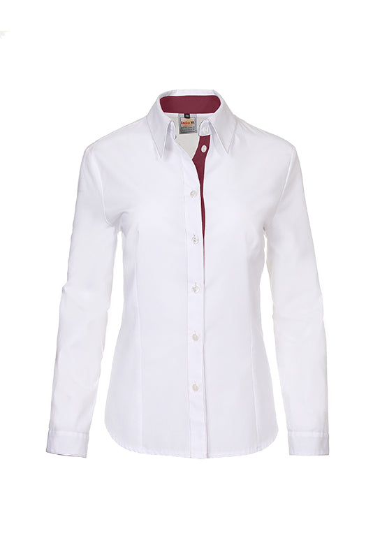 Damenbluse Rieke_White Edition in Weiß mit Weinrot