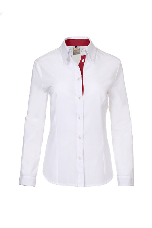 Damenbluse Rieke_White Edition in Weiß mit Kirschrot