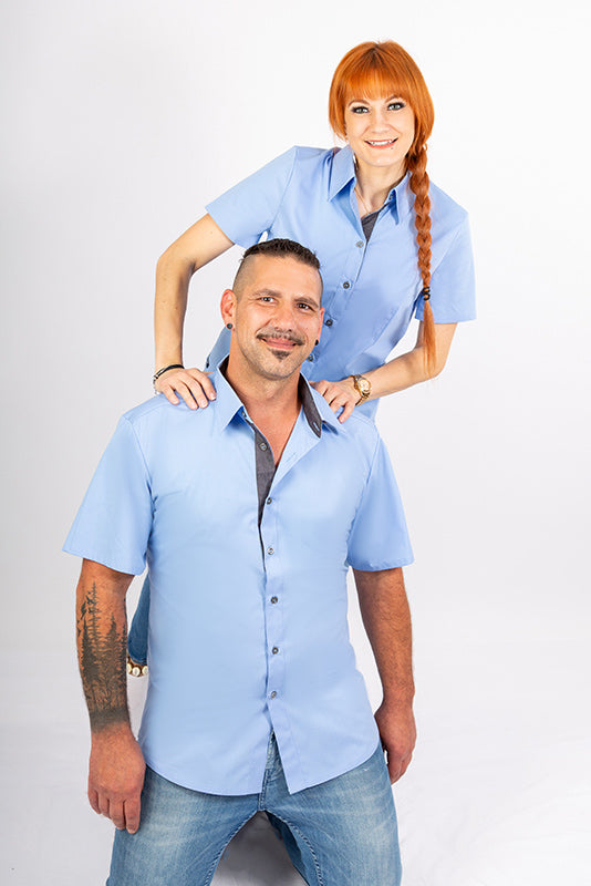 Damenbluse Rieke_Jeans Edition mit Jeansbesätzen in Hellblau