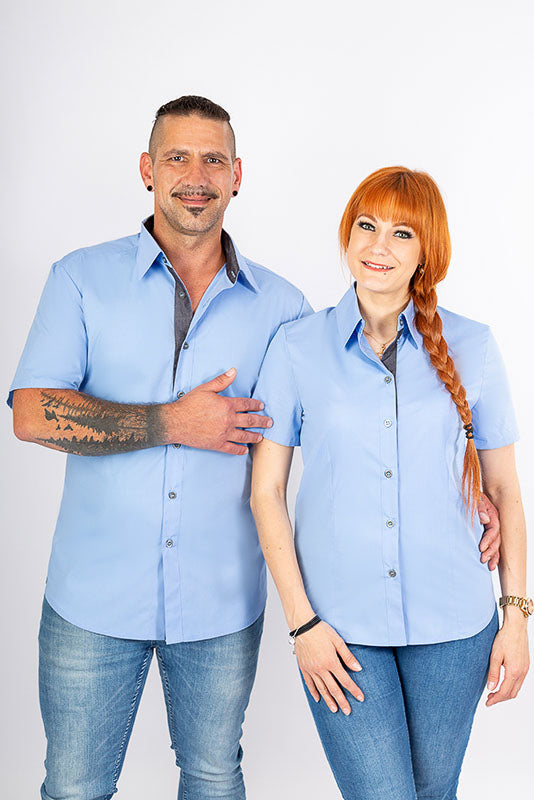 Unifarbiges performance Businesshemd Rike_Jeans Edition in tollen Unifarben, abgesetzt mit robustem Jeansstoff