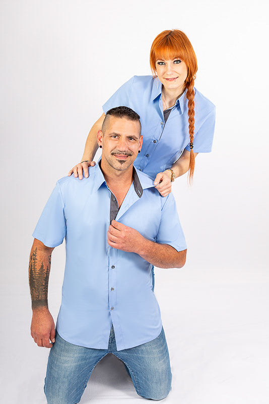 Unifarbiges performance Businesshemd Rike_Jeans Edition in tollen Unifarben, abgesetzt mit robustem Jeansstoff