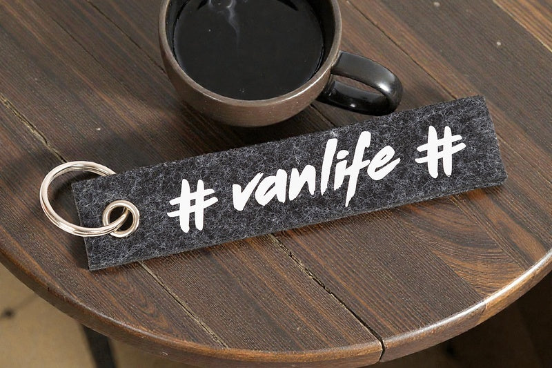 Wiemobil Felt Keychain "#vanlife" - Anthracite | Lanyard with Logo Print | Camper & Outdoor Accessory