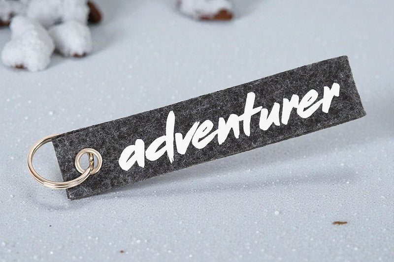 Wiemobil Felt Keychain "adventurer" - Anthracite | Lanyard with Logo Print | Outdoor & Vanlife Accessory
