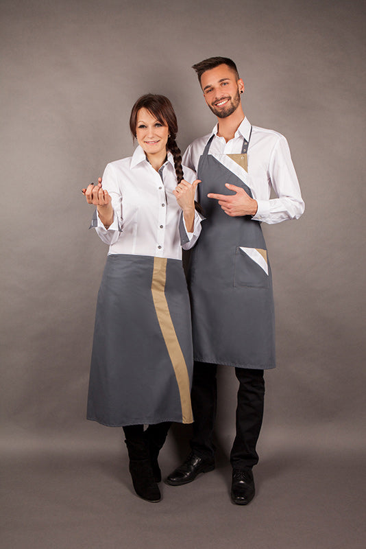 Vorbinder Stölzl_Mr. & Mrs. Grey Design mit der passenden Latzschürze Dublin Mr. & Mrs. Grey von Enrico Wieland Berufsmode